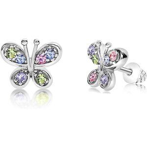 Women's Butterfly Earrings White Gold Toned Baby Screwback & Hoop